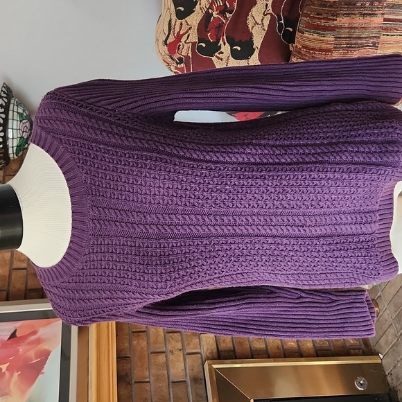 Christopher & Banks purple 100% cotton cable knit sweater size medium Spring - Picture 1 of 11